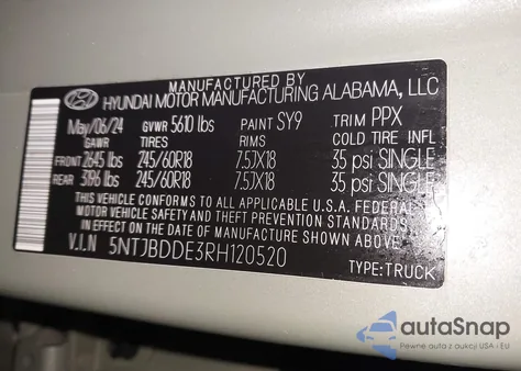 2024 Hyundai Santa Cruz Sel from USA, damaged, VIN 5NTJBDDE3RH120520